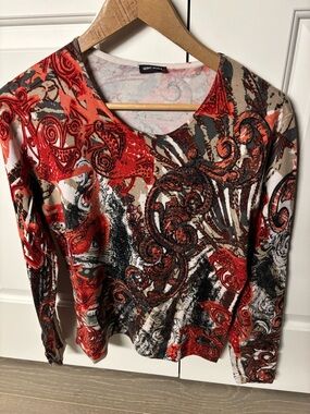 Gerry Weber Women's Long-Sleeve Printed Top in Red and Black
